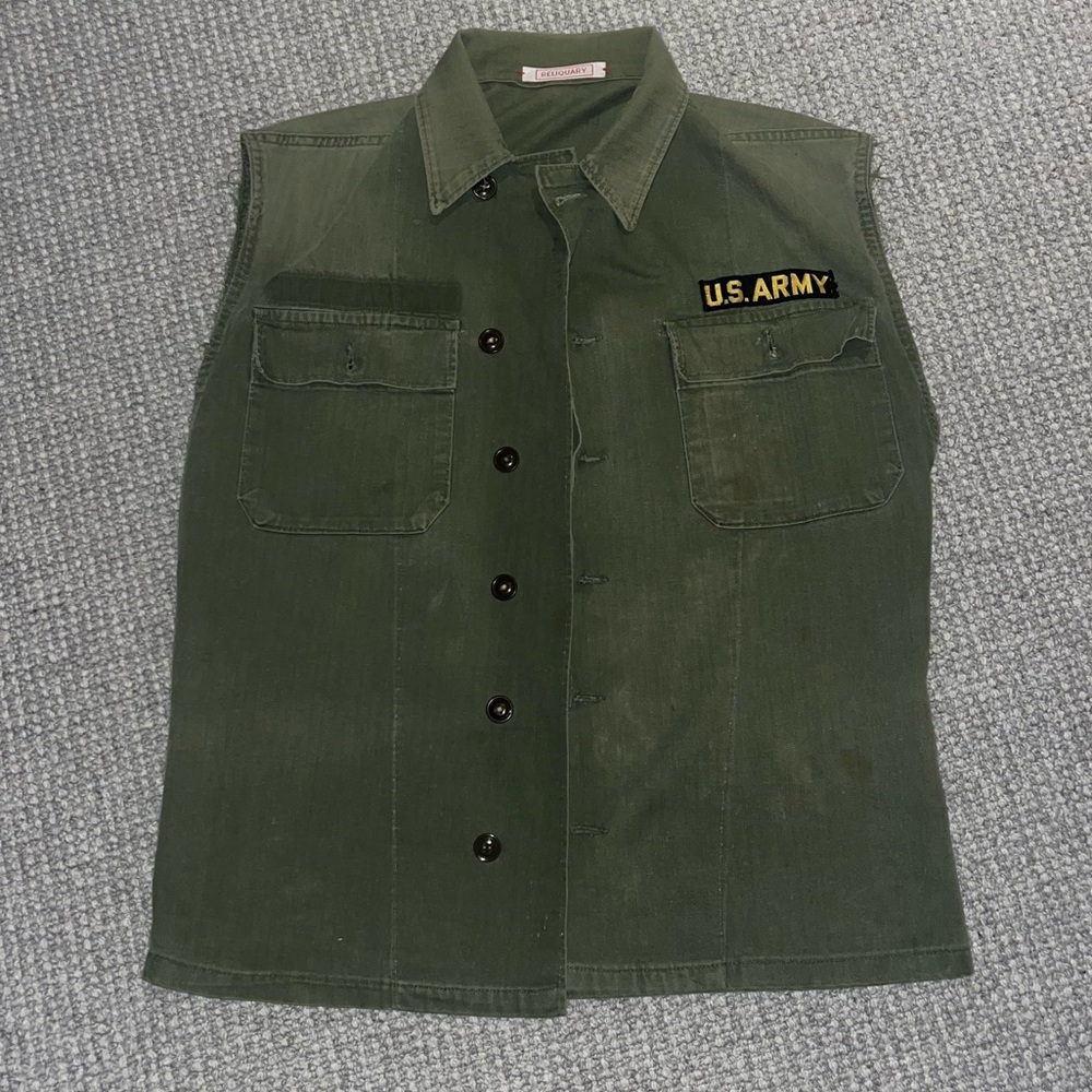 US Army Green Vest with Lion Patchwork on Back